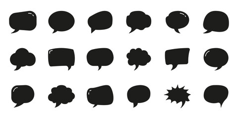 Speech Bubble Solid Icon Set. Chat, Dialogue and Message Silhouette Symbol. Comic Balloon, Thinking and Communication Text Box for Discussion Icon Collection. Isolated Vector Illustration
