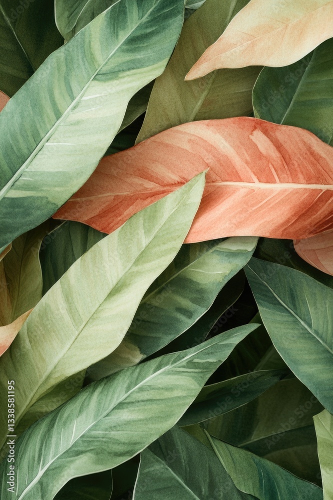 Poster A close-up view of a cluster of leaves with intricate details
