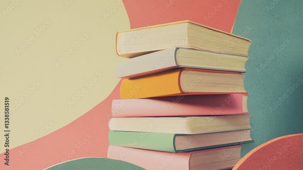 Fototapete a stack of books sitting on a table with a calm atmosphere