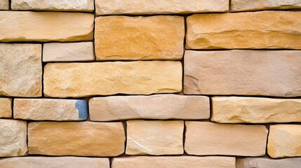 Obraz premium Natural Stone Wall Texture Background Beige and Tan Stacked Stone Veneer for Construction and Design Projects