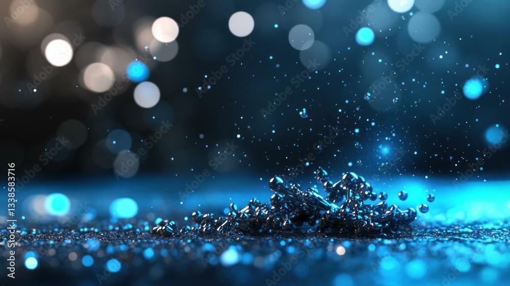 Poster Abstract Blue Liquid Splash with Glowing Bokeh Background Dynamic Texture and Vibrant Color for Design Projects