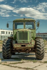 Fototapeta premium An old green truck parked by the roadside, suitable for rural or country-themed projects