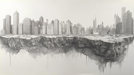 Fototapeta premium An ethereal cityscape sits atop a suspended fractured landmass
