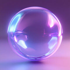 3D bubble with a smooth, glass-like surface reflecting soft violet and blue neon lights. The bubble has a semi-transparent effect with iridescent highlights blending lavender blue, sky blue, and pink.