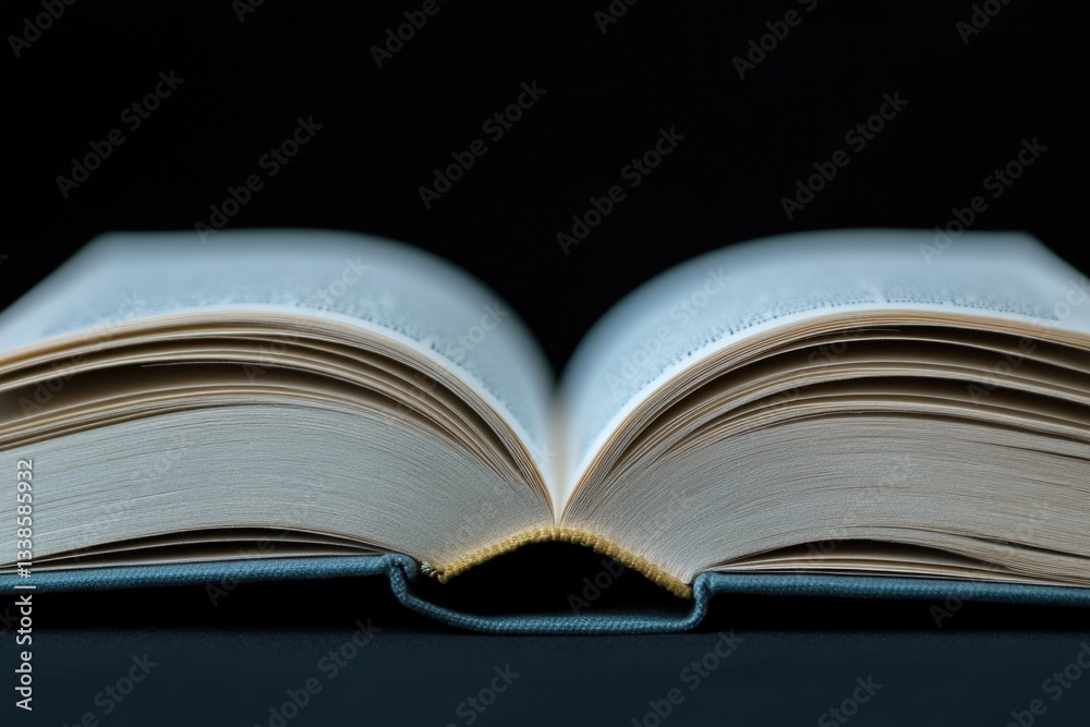 Poster A single open book placed on a table surface
