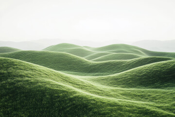Minimalistic Rolling Green Grass Hills Under Bright Sky