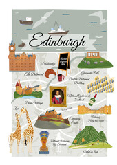 Edinburgh City Map, Scotland. Illustration. City Center