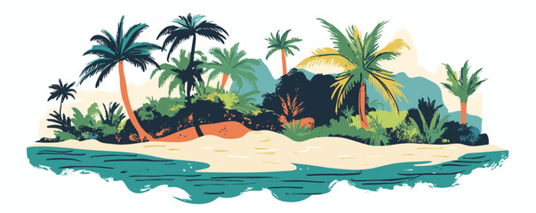 Obraz premium Tropical island paradise with palm trees and sandy beach by the ocean.