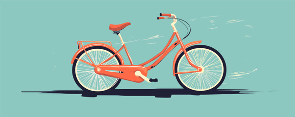 Fototapeta premium Retro orange bicycle against teal background with detailed design.