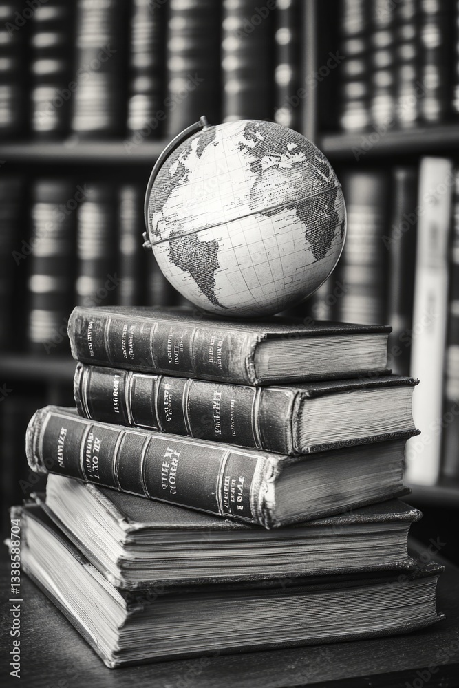 Poster A globe sitting on top of a stack of books, representing knowledge and exploration