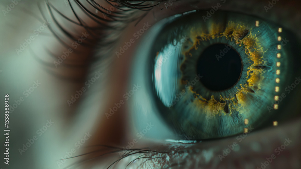 Poster This Close-up of a human eye showing details of genetic modifications and bioengineering.