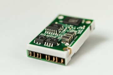 A close up shot of an electronic device on a white surface, suitable for technology and design related uses
