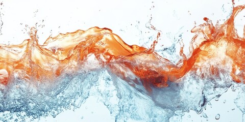 Liquid Dynamics: A mesmerizing display of colliding liquids, with cool blue water interacting with a vibrant orange substance, creating a captivating abstract composition with dynamic splashes.