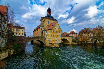 A wonderful day in the city of Bamberg in rainy weather.