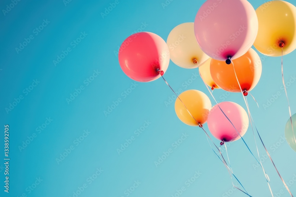 Poster a bunch of colorful balloons drifting in mid-air, without strings or attachments