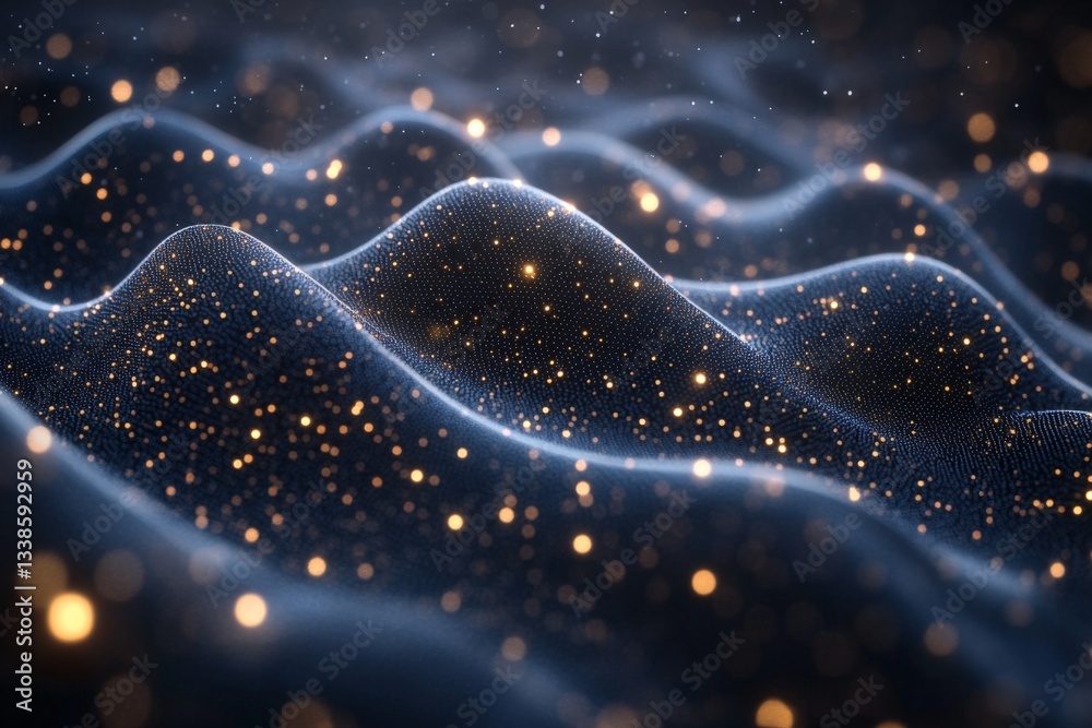 Poster Waves of light and texture create a mesmerizing cosmic landscape in a dark setting