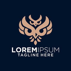 Abstract Beige Owl Logo Design on Dark Blue Background