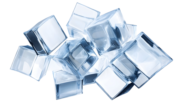 Cluster of interlocking transparent cubes, abstract futuristic shape, high-tech geometric design, Transparent Background PNG