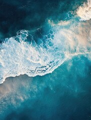 Obraz premium Aerial view of a calm lake or sea with surrounding landscape