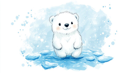 Obraz premium cute ice bear resting on an ice floe in frozen landscape illustration