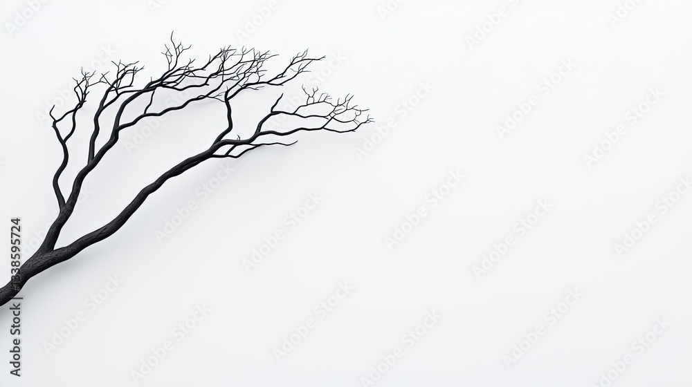 Aufkleber Negative space design abstract background concept. A minimalist image of a bare tree branch against a blank white background.