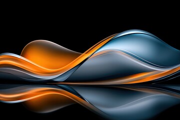 Smooth Curves in Orange and Blue Tones Against Black Background for Abstract Artwork