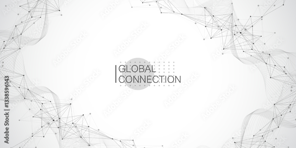 Aufkleber Global network connection banner design template idea. Header social network communication in the global business concept. Internet technology. Big data visualization. Vector illustration