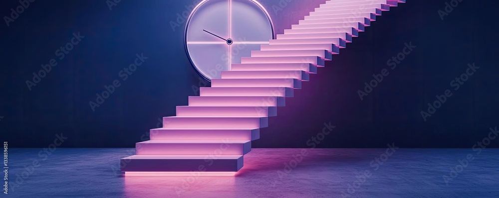 Aufkleber negative space design abstract background concept. a modern staircase illuminated with pink light, a