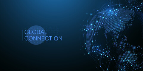 Global network connection banner design template idea. Header social network communication in the global business concept. Internet technology. Big data visualization. Vector illustration