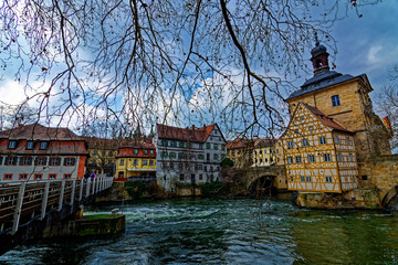 Obraz premium A wonderful day in the city of Bamberg in rainy weather.
