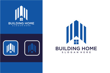 Abstract Blue Building Home Logo Design