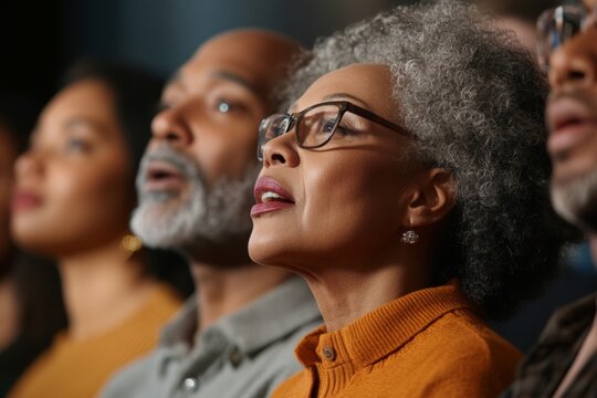 Audience captivated by performance during evening show at local theater in vibrant urban setting