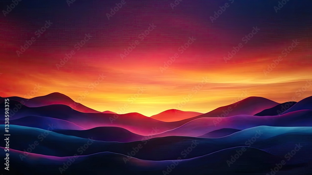 Aufkleber sunset landscape abstract background idea. stunning sunset over rolling hills with vibrant colors, c