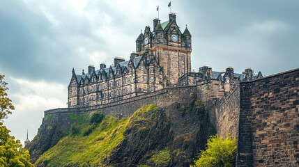 Majestic Edinburgh Castle Overlooking Dramatic Cloudy Sky