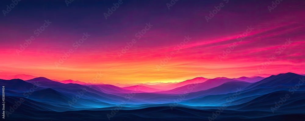 Poster sunset landscape abstract background idea. vibrant sunset over mountains with a beautiful blend of c