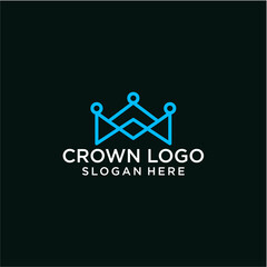 Abstract Blue Crown Logo Design On Dark Background