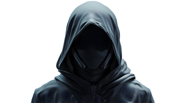 Cybersecurity hacker icon, 3D rendered mysterious tech character, dark and digital theme, Transparent Background PNG