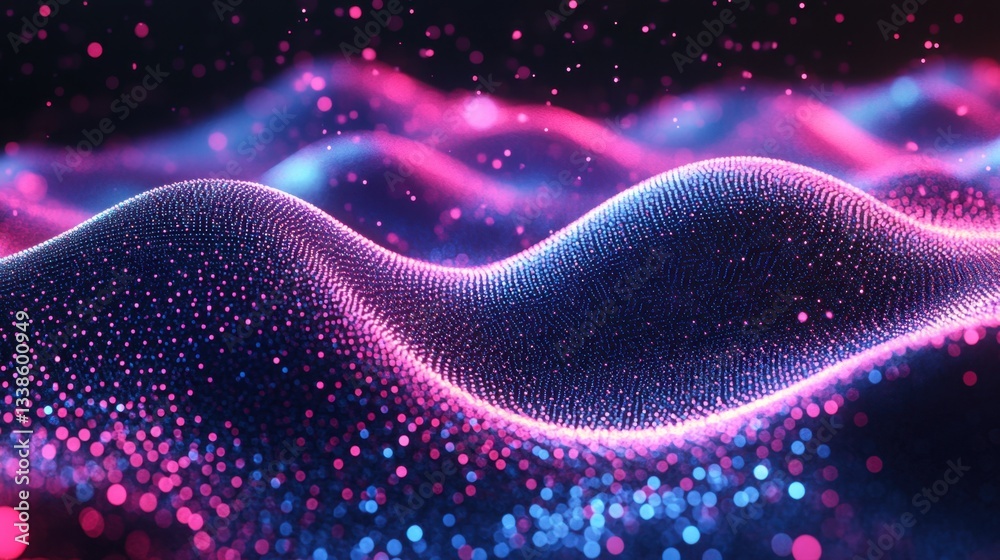 Wall mural abstract digital landscape with glowing particles and vibrant colors creating a futuristic and dynam