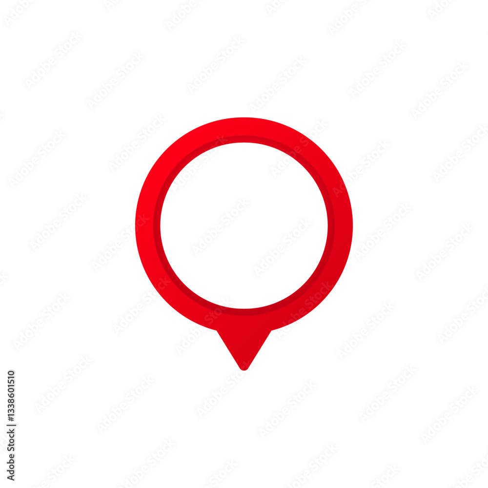 Poster circular red location marker with a clear center and pointed base, used for maps and navigation.