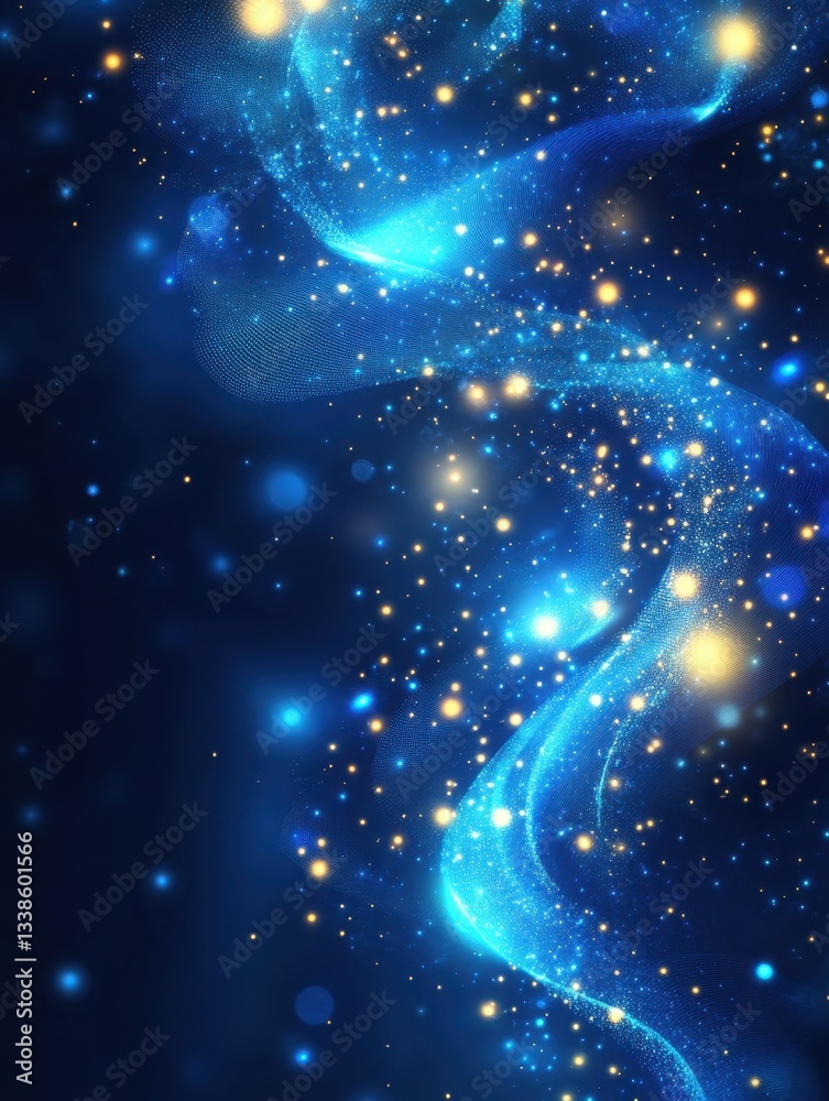 Canvas Prints ethereal blue light wave with golden sparkles on a dark background creating a dreamy and magical atm