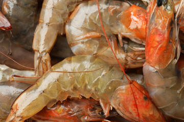 Fresh raw shrimps as background, top view