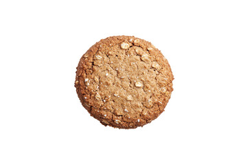 Round oatmeal cookie on a plain background, showcasing texture