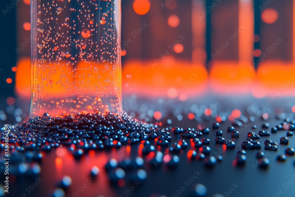 Aufkleber bubbles rising from vibrant blue beads on a dark surface illuminated by colorful backlight creating 