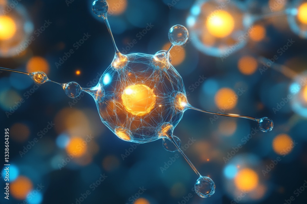 Leinwandbilder microscopic view of vibrant molecules with glowing elements in a dark, abstract background
