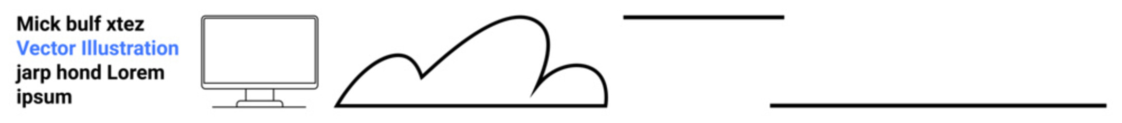 Desktop monitor adjacent to cloud icon and clean horizontal lines. Ideal for technology, cloud storage, data management, modern communication, IT services, networking, simple landing page