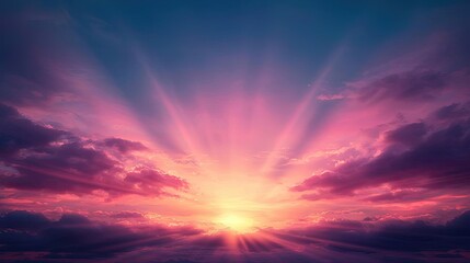 Fototapeta premium Sunset landscape abstract background idea. Breathtaking sunrise with vibrant hues illuminating the sky and clouds.