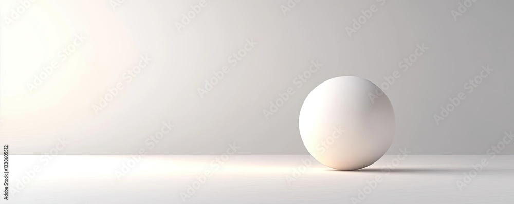 Poster Negative space design abstract background concept. A minimalist scene featuring a smooth, white sphere on a clean, neutral background.