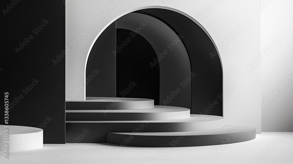 Poster Negative space design abstract background concept. A modern architectural space featuring curved shapes and contrasting colors.