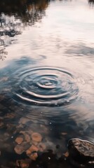 Calm Water Surface with Ripples and Reflections of Nature