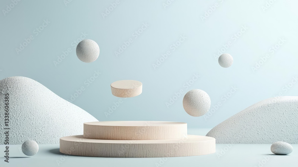 Poster Surrealist art abstract background concept. Abstract composition with floating shapes and minimalistic design in soft colors.